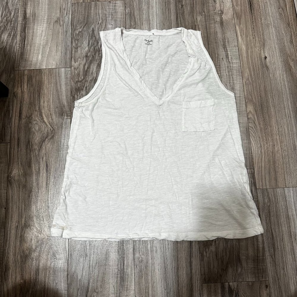 Madewell Women's Whisper Cotton V-Neck Pocket Tank White Size M